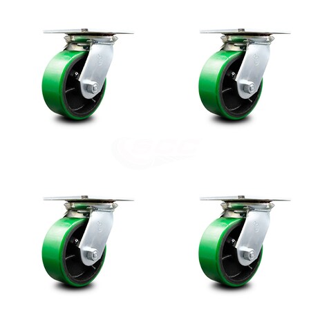 Service Caster 5 Inch Heavy Duty Green Poly on Cast Iron Caster Set with Ball Bearings, 4PK SCC-35S520-PUB-GB-4